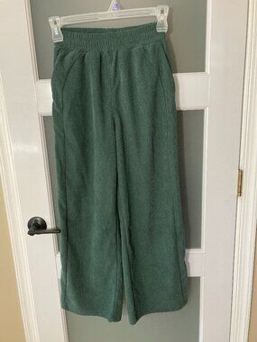 HALARA High-Waisted Wide Leg Ribbed Corduroy Pants Green XS Petite